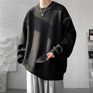M304-P65 高品质撞色线设计圆领套头毛衣男士宽松大码针织衫M-5XL图片