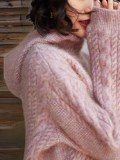 2025年秋季新款百搭女士麻花绞花粉色连帽衫，女装羊毛衫，宛庄羊绒