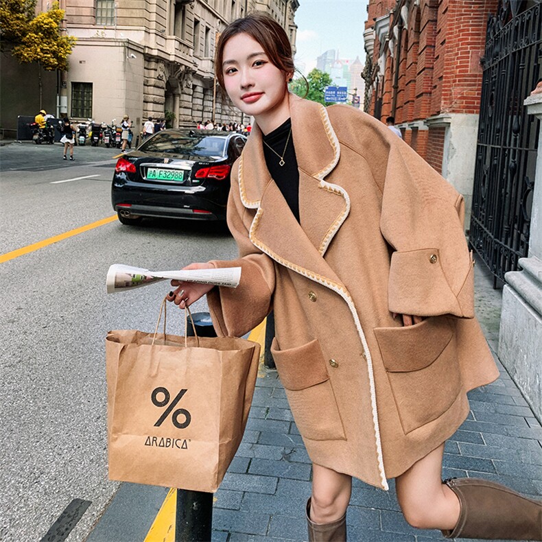 驼色双面呢羊毛斗篷外套女秋冬2025新款爆款高级感独特超好看大衣,女装毛呢外套,2D078