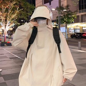 男士冲锋衣秋季宽松连帽大码外套潮流夹克纯色A266-JK8018-P45图片