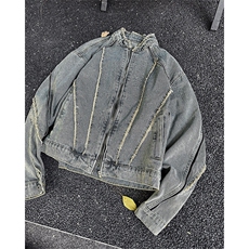 美式复古流苏毛边水洗牛仔外套男秋新款机车拉链夹克JK08632-P70，男装夹克，星座308B-1