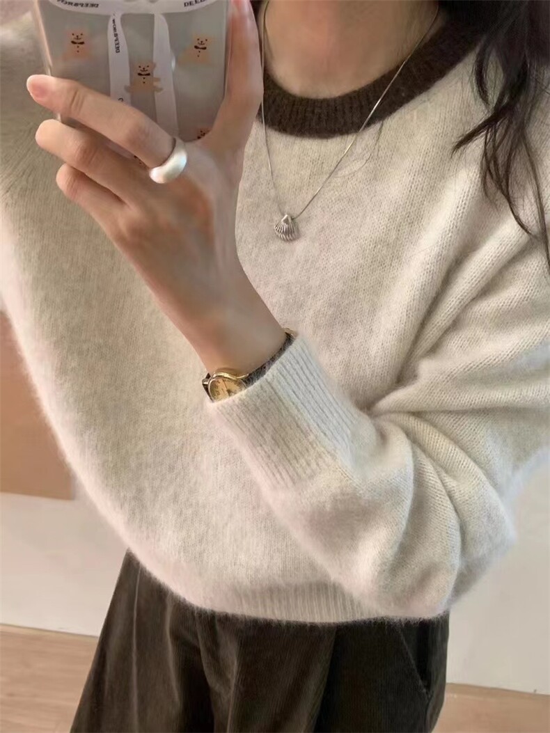 春秋韩版羊毛衫女套头圆领短款宽松百搭打底衫毛衣,女装羊毛衫,恩泰羊绒