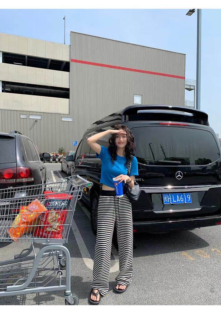 现货夏季抽绳条纹裤，其它，AT(2F)