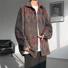 8XL-M复古大码民族风衬衫男款春季加厚粗呢藏式外套CS29001P68，男装民族服装，电商B312