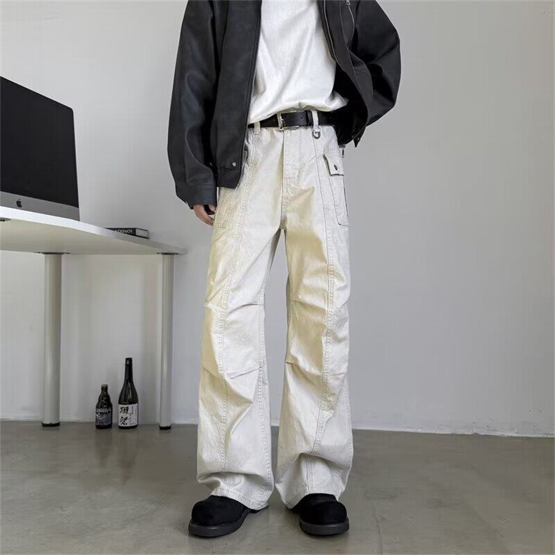 CL0261-P56美式复古褶皱设计感工装裤宽松高街vibe直筒休闲裤潮,男装休闲裤,电商C233