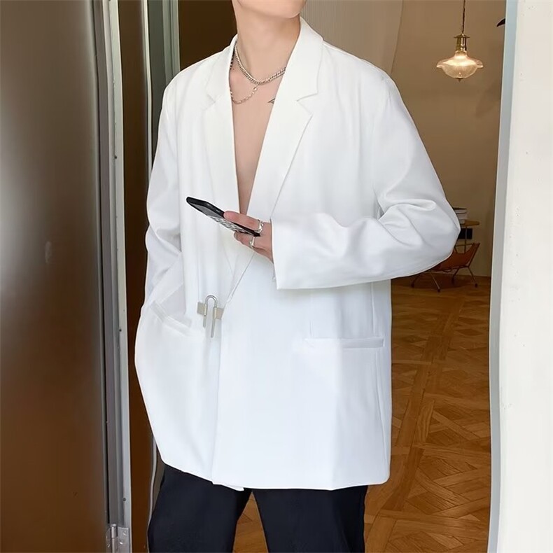 秋季黑色西装外套金属锁扣设计感高级雅痞帅CY66P58送配锁,男装西服,星座1116-2