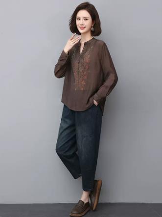 时尚套装女2023春夏新款小个子中年妈妈衬衫牛仔裤初夏休闲两件套,女装套装/套裙,叶笙衣