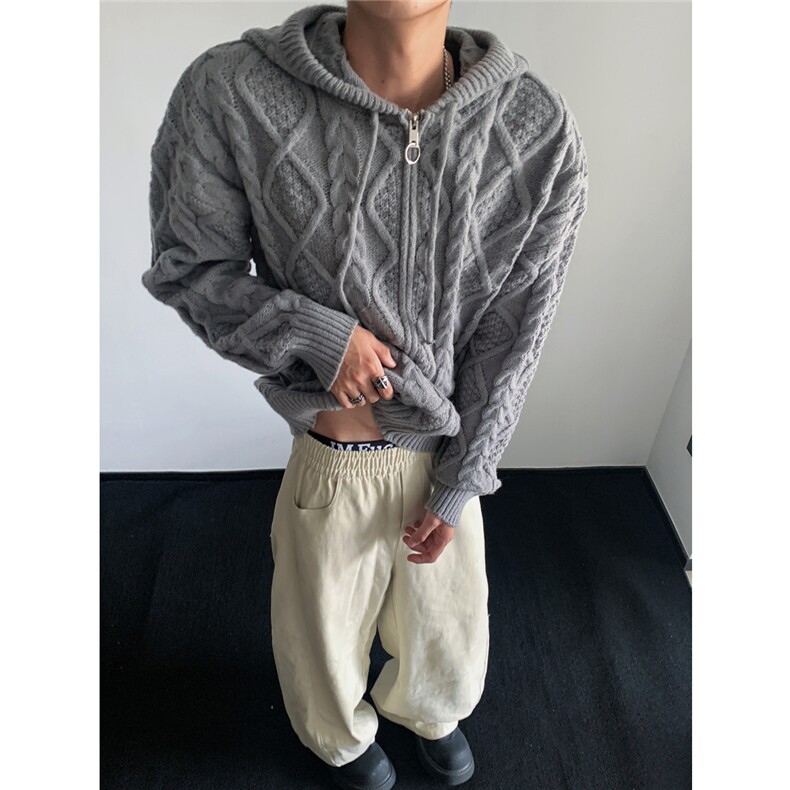 慵懒风休闲针织衫男士外套连帽开衫ins潮流宽松毛衣M6002-特P60,男装针织衫/毛衣,电商A006