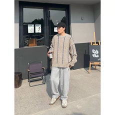 日系复古条纹撞色毛衣男秋冬季高街潮牌慵懒风针织衫MB074-P52，男装针织衫/毛衣，星座208-5