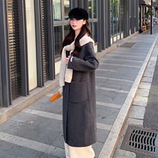 现货新款双面羊毛呢针织帽可脱卸气质款女士精品羊毛大衣，女装双面呢大衣，丝露依尚（原SL）