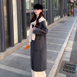 现货新款双面羊毛呢针织帽可脱卸气质款女士精品羊毛大衣，女装双面呢大衣，丝露依尚（原SL）