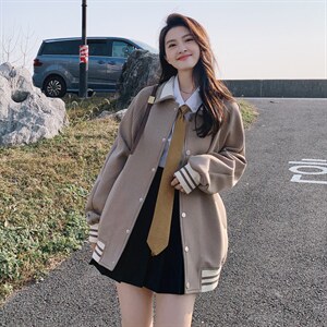 主推现货时尚翻领拼色棒球服休闲短外套图片