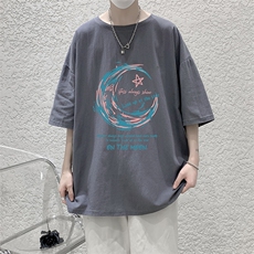 YT2641-P30亚麻短袖t恤男大码五分袖男宽松七分袖大皂风模特，男装T恤，电商A040