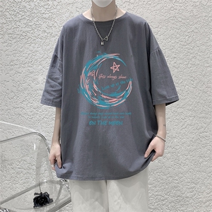 YT2641-P30 亚麻短袖t恤男大码五分袖男宽松七分袖 大皂风模特图片