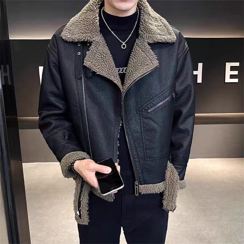 (网图)羊羔绒皮衣外套加厚高端男士商务休闲皮夹克313B-9238-P185,男装夹克,星座313B