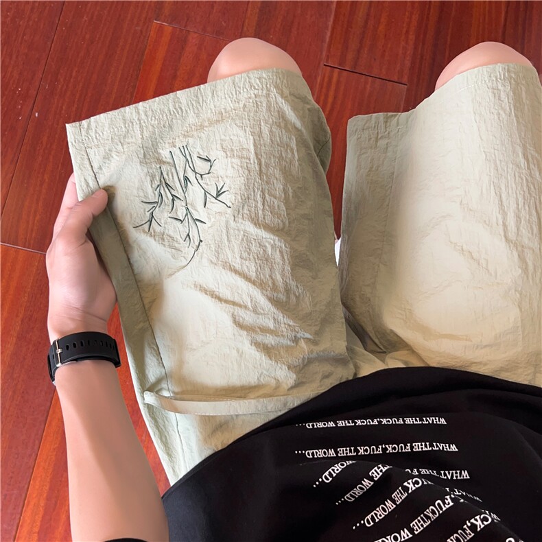 抖音品质夏季新款新中式竹子刺绣宽松短裤B315-K24123-特p20控38,男装牛仔裤,电商B315