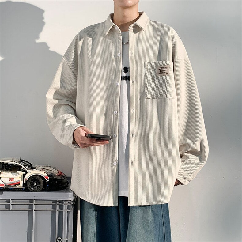 衬衫男2025春季灯芯绒新款港风宽松大码长袖衬衣CS025-P38,男装衬衫,星座214-3