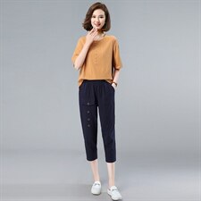 2021年夏季舒适修身纯色气质都市韩版简约宽松显瘦两件套装，女装套装/套裙，依恋蒂丝