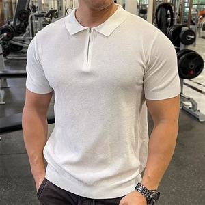 男夏季翻领polo拉链休闲半袖运动健身纯色透气时尚百搭短袖 TM824图片
