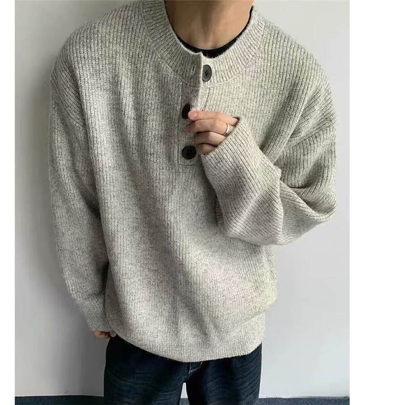设计师款秋冬季V领毛衣男纽扣日系复古慵懒风上衣宽松潮牌针织衫,男装针织衫/毛衣,星座506A