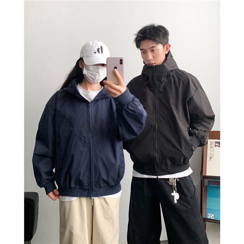 美式短款秋季开衫连帽夹克中性复古宽松褶皱外套潮HZ6608-P75,男装夹克,星座610B-1