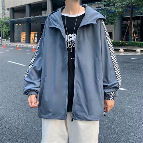 棋盘格拼接夹克男士春季潮流宽松个性连帽夹克W015P38，男装夹克，星座1116-2
