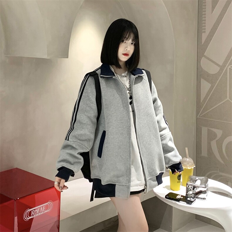 抖音得物高品质美式高街重磅结构设计拼接织带立领卫衣外套CM42，女装短外套，电商A486-1