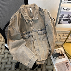 现货黄泥色牛仔夹克废土风宽松痞帅vintage外套JK08626-P63，男装夹克，星座308B-1