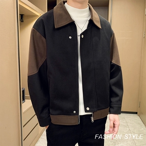男新款呢子大衣秋冬妮子毛呢拼色宽松夹克外套A236-JK-5032-P135图片