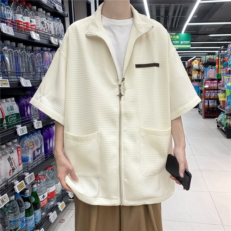 夏季新款衬衫潮流华夫格双拉链衬衫P42,男装衬衫,星座1116-2