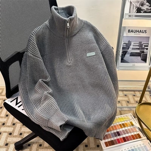 港风秋款男立领毛衣拉链贴标宽松针织衫外套M015P55