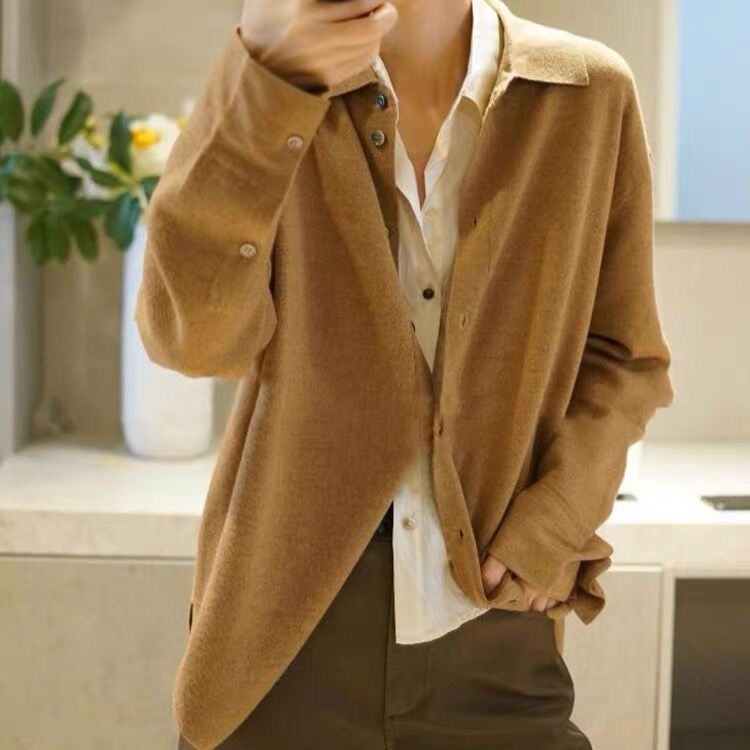 女士秋款时尚潮流翻领针织衫修身显瘦百搭长袖上衣,针织衫/毛衣,悦玛羊绒
