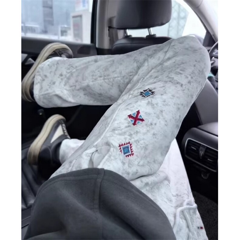扎染刺绣卫裤男款秋冬季废土风微喇裤子显瘦直筒休闲裤KM23,男装休闲裤,星座1116A（原606A-3）