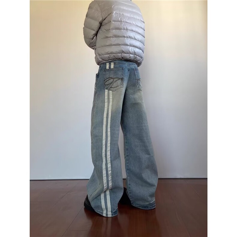 网图春款猫须磨白复古美潮弯刀裤牛仔裤CK871/特P55,男装牛仔裤,电商B350