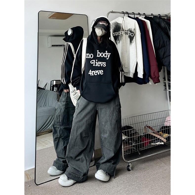 抖音得物供货提供视频秋冬重磅美式宽松织带连帽卫衣0615,男装卫衣,电商A486