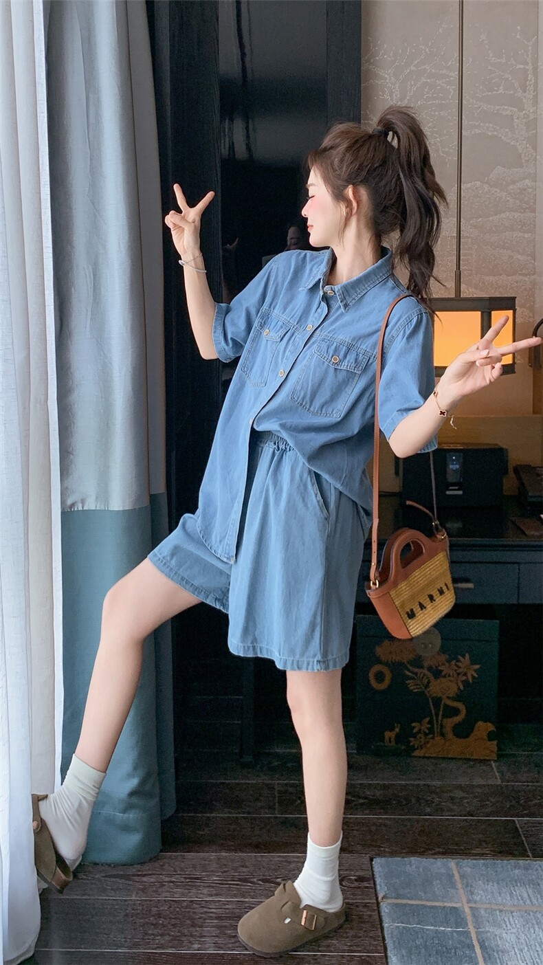 现货！牛仔套装女夏季牛仔短袖高腰短裤两件套2C212-G86-P135-188,女装套装/套裙,2C212