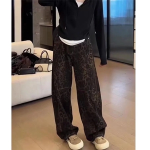 新款大码女秋冬高腰直筒阔腿牛仔长裤流行阔腿裤日系气质春秋潮流图片