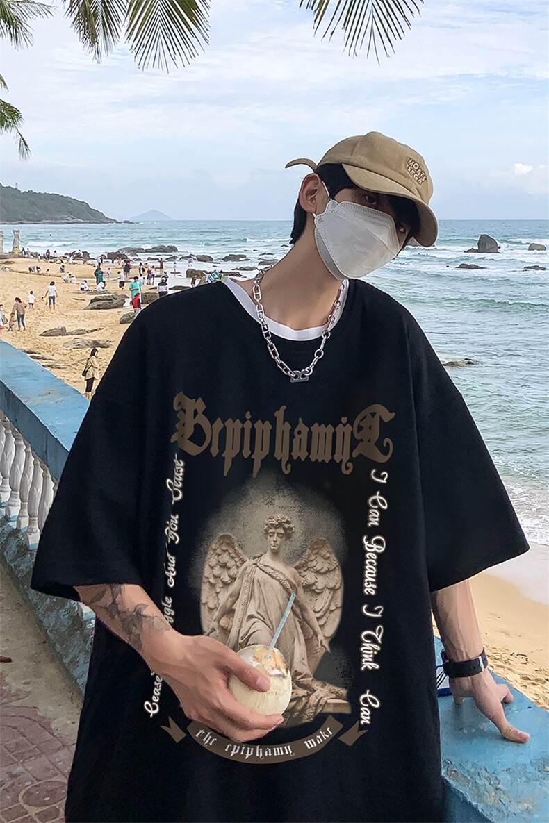 B239-1212-P28欧美式天使雕像个性印花夏季高克重半袖短袖t恤,男装T恤,星座514-2(原B239)