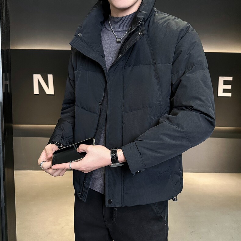 6808-M-3XL-P195标50绒店主风冬简约立领纯色拼皮休闲羽绒服男,男装羽绒服,电商B255