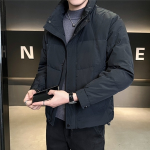 6808-M-3XL-P195标50绒店主风冬简约立领纯色拼皮休闲羽绒服男图片