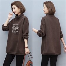 2024冬季新款中长款刺绣加绒卫衣保暖百搭舒适卫衣，女装卫衣/绒衫，独衣靓