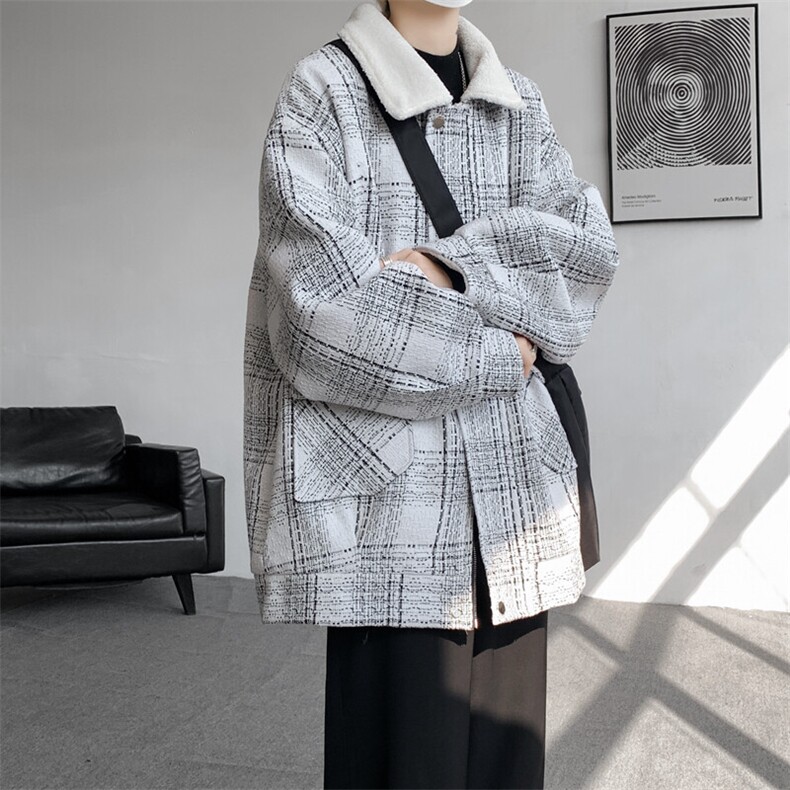 M-8XL格子羊羔毛棉服冬季大码小香风加绒外套加厚棉衣MF7001/P138,男装棉衣,电商B238