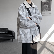 M-8XL格子羊羔毛棉服冬季大码小香风加绒外套加厚棉衣MF7001/P138，男装棉衣，电商B238