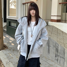 抖音得物高品质秋冬美式高街重磅结构辑明线纹理连帽卫衣外套W111，女装短外套，电商A486-1