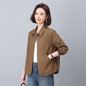 衬衫外套女春秋2025年新款大码宽松薄款长袖衬衣中年妈妈休闲上衣图片