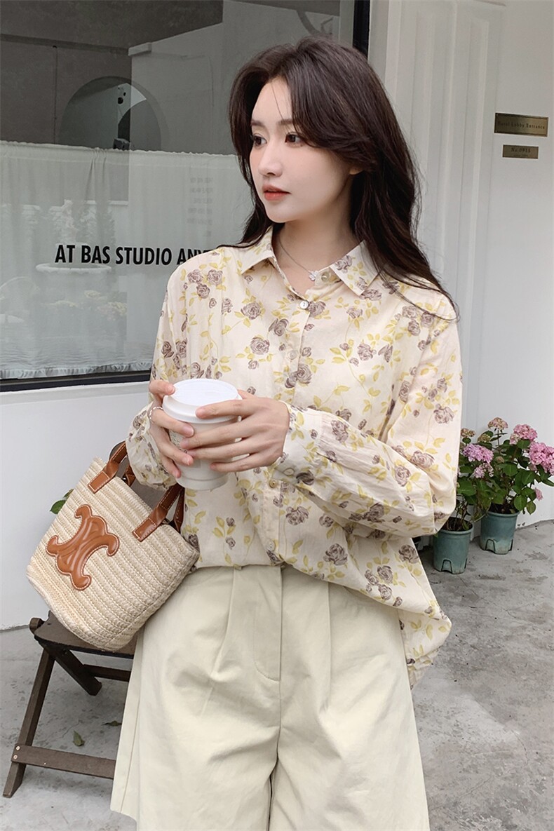 2026春装新款简约大方休闲碎花女衬衣女长袖上衣女小衫衬衫白色女,女装衬衫,欧米莱