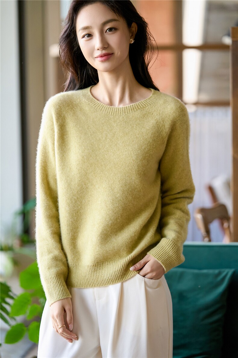 圆领100%纯山羊绒衫女高端毛衣秋冬新款高级感上衣宽松打底针织衫,女装羊绒衫,暖绒情旗舰店