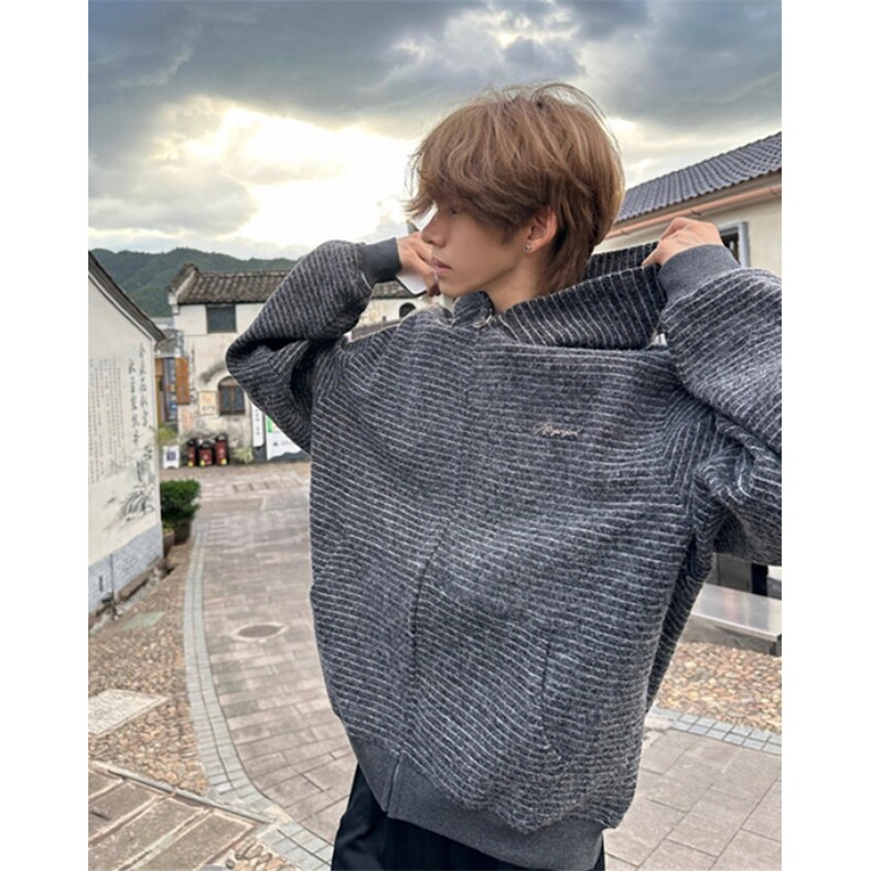 条纹连帽卫衣男款秋季潮牌宽松情侣装青少年纯棉外套W2034，女装短外套，星座1116A（原606A-3）