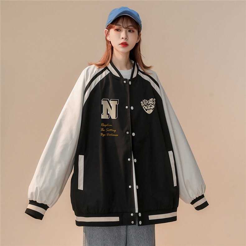 中性风秋季港风潮牌拼色休闲宽松棒球服复古夹克外套JK871P65控88,男装夹克,A247A