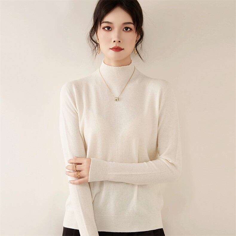 2025秋冬百搭时尚简约半高领长袖舒适打底衫，女装针织衫/毛衣，朝辰羊绒